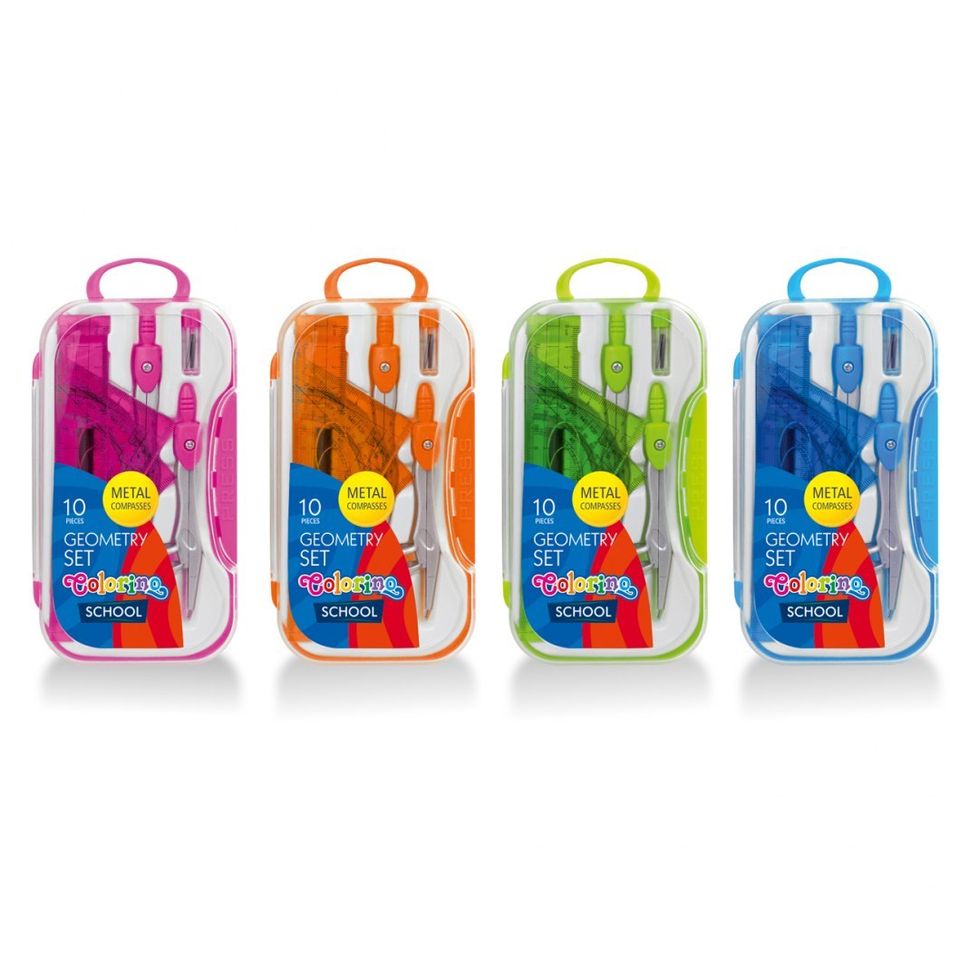 Colorino zestaw geometryczny 10 elementów cyrkiel metalowy ZIELONY Marka Colorino