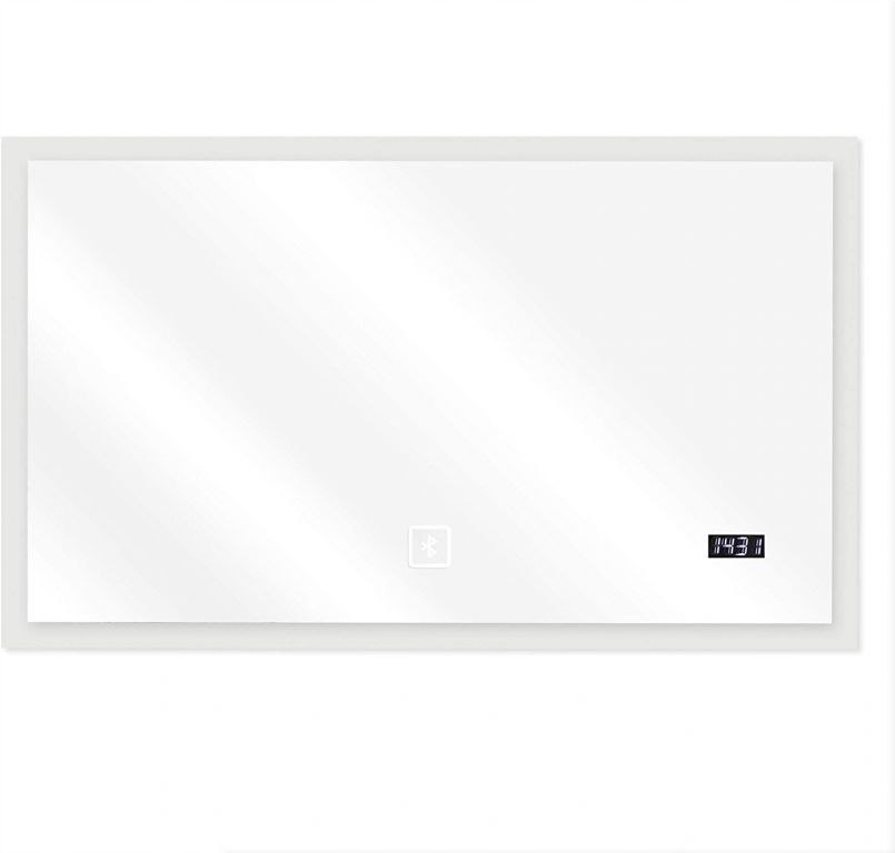 Nástenné Zrkadlo Do Kúpeľne obdĺžnikové 100 x 80 cm Led Anti-fog Hodiny