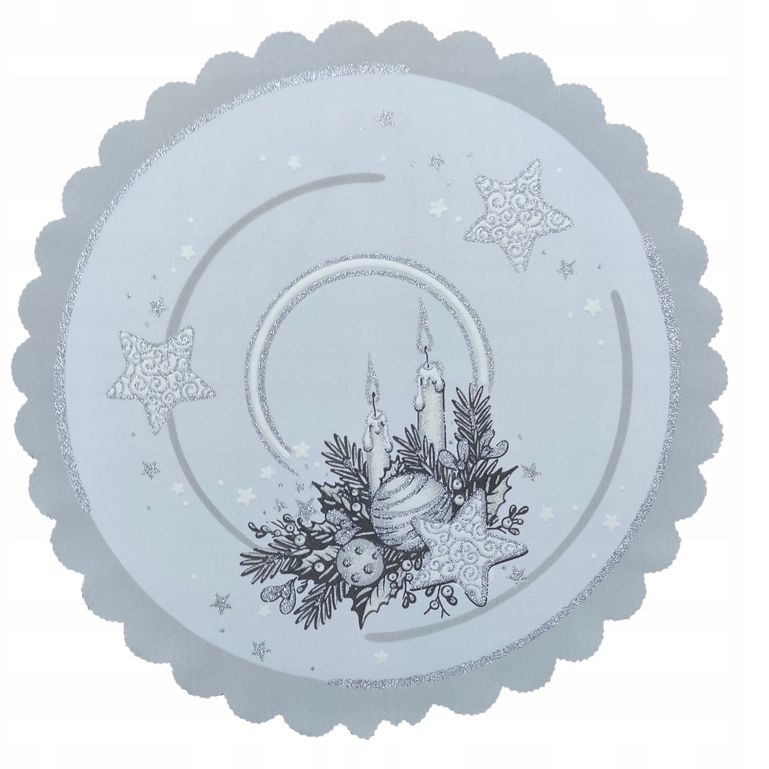 

Piękna Serwetka Świąteczna Okragła 35 cm szara