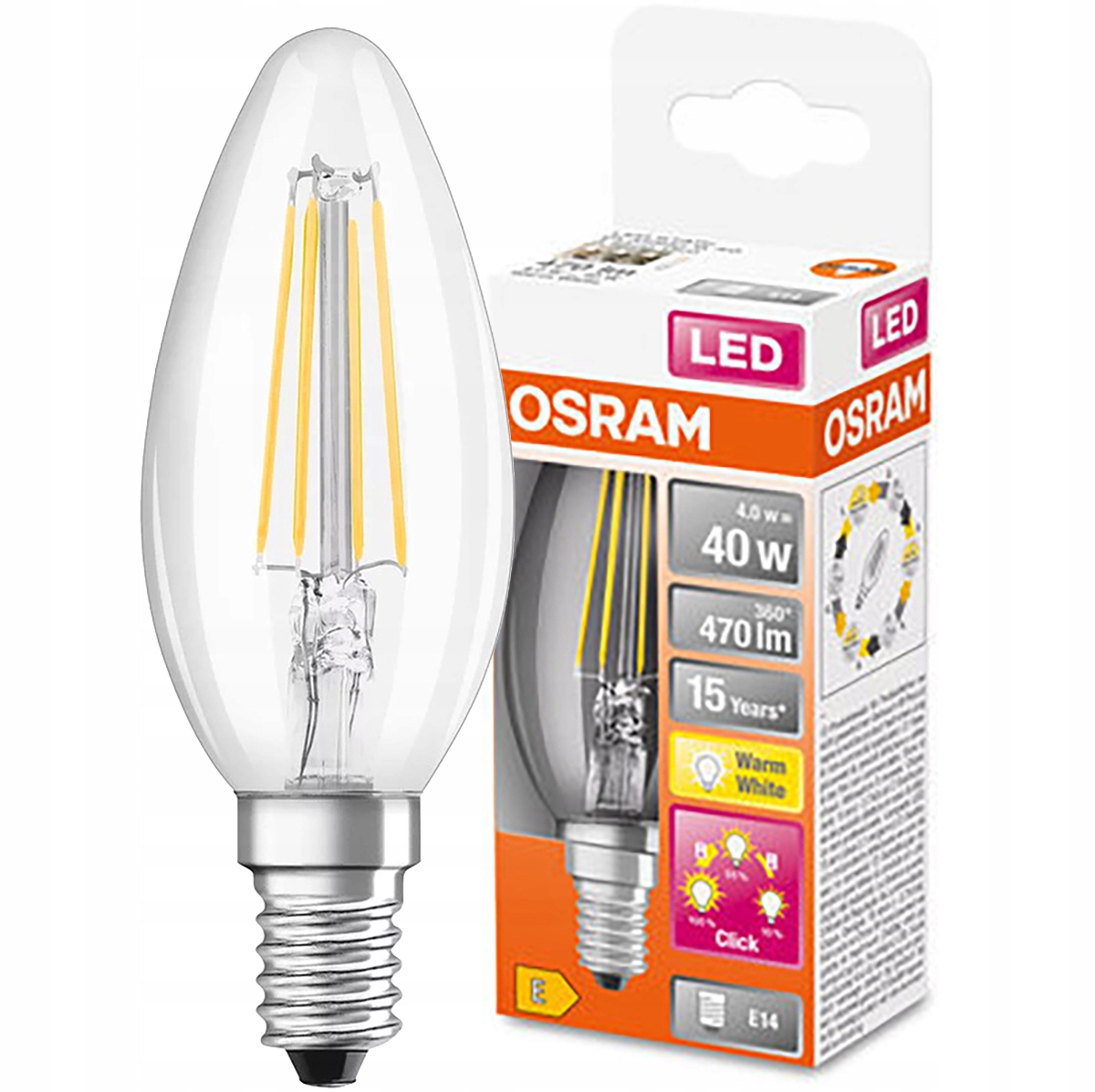 

Żarówka Led E14 4W=40W Ściemnialna Ciepła Osram