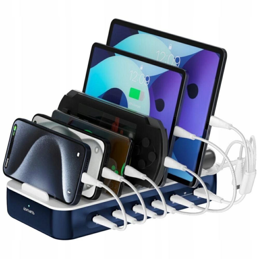 Nabíjecí stanice 4smarts Team 100W s sadou kabelů, tmavě modrá