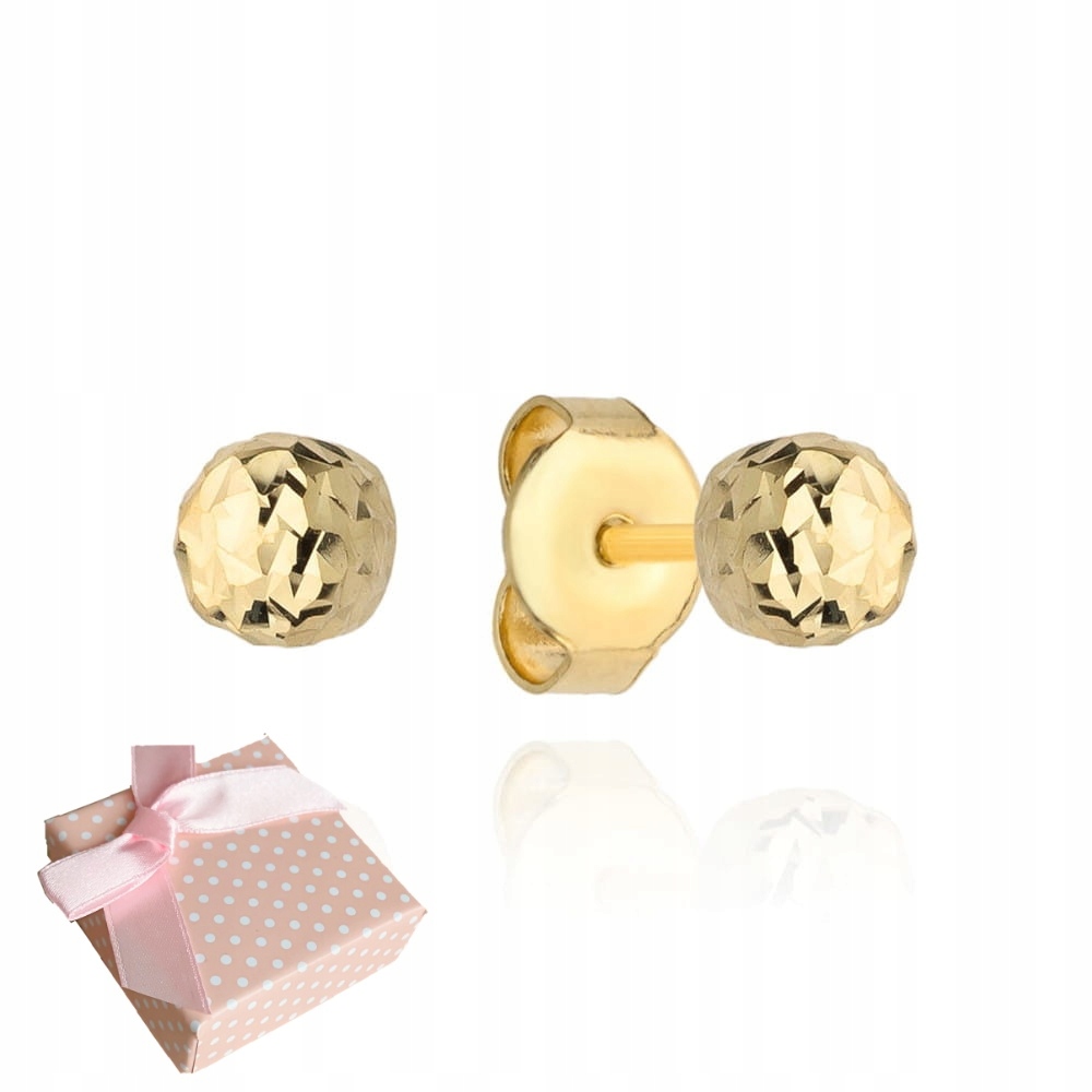 ZŁOTE KOLCZYKI 585 DZIECKO DZIEWCZYNKA DIAMENTOWE KULKI 6MM chrzest komunia