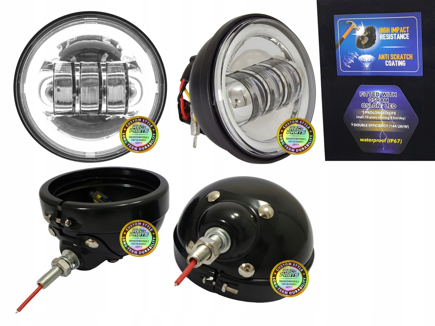 Led svietidlá Osram 144 Lm/w 4,5 palcov Bočné chrómové svetlo Drl Čierne tienidlá