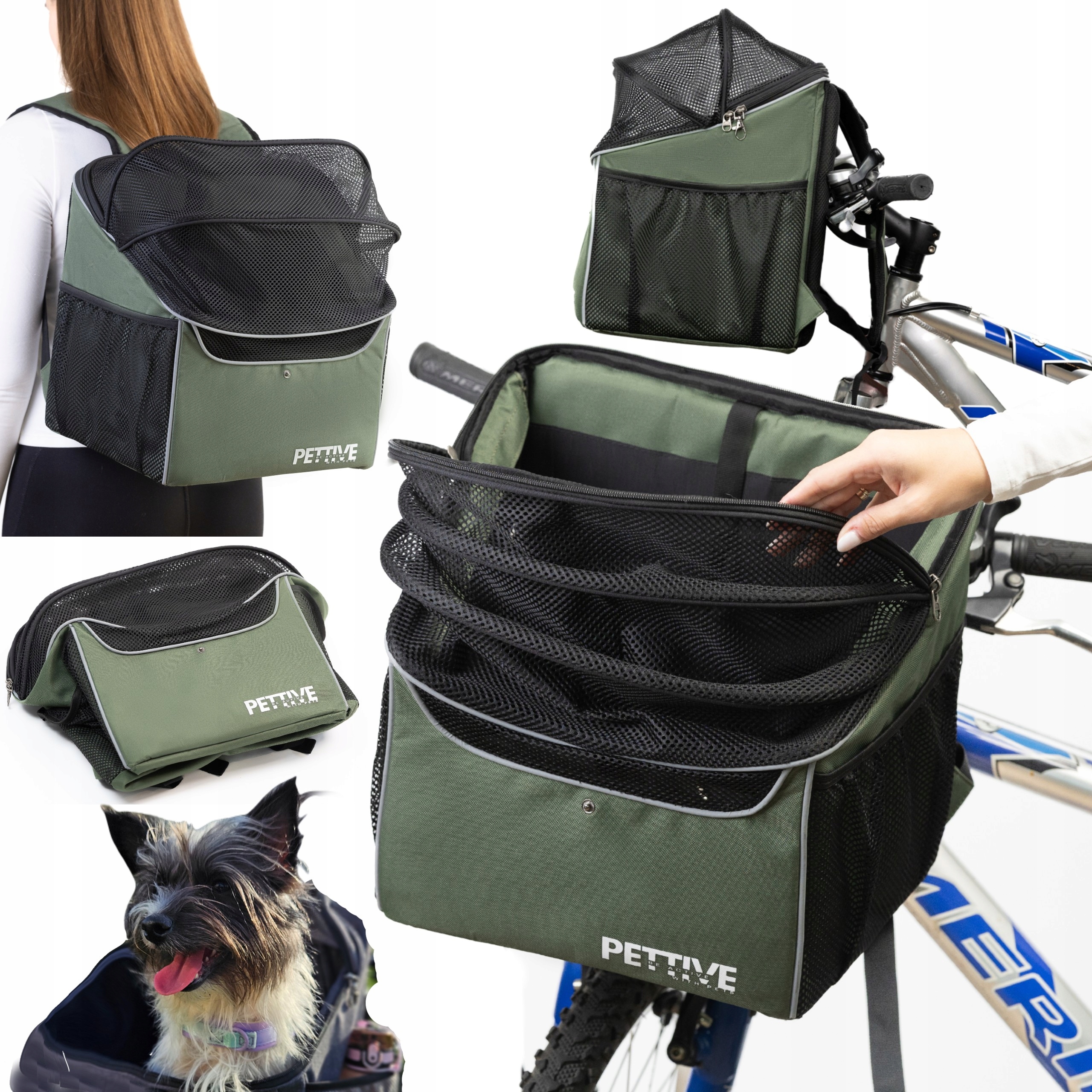 Levně 3v1: Koš na kolo pro psa nebo kočku, batoh pro psa, autosedačka 9 kg