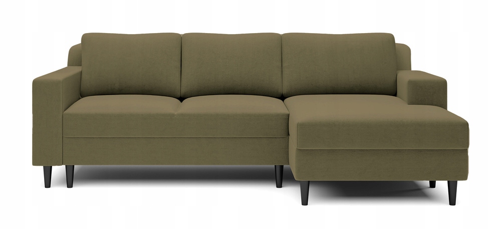 Rohová Sedací Souprava s funkcí spaní Nalika s úložným prostorem, olivový samet, pravá strana