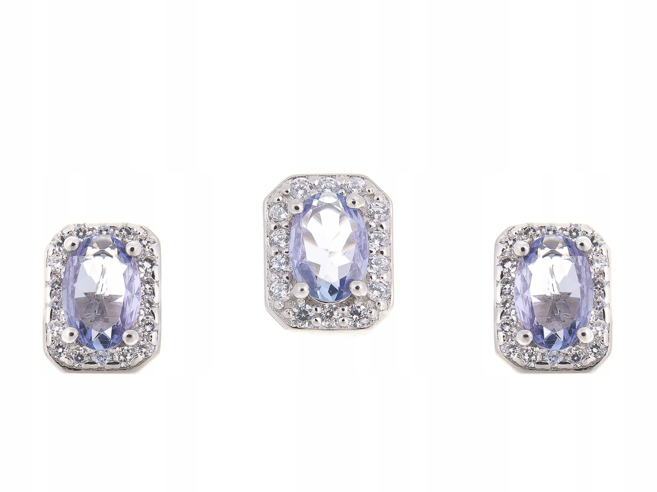 Stříbrný Rhodiovaný Komplet Tanzanit Přírodní Dárek