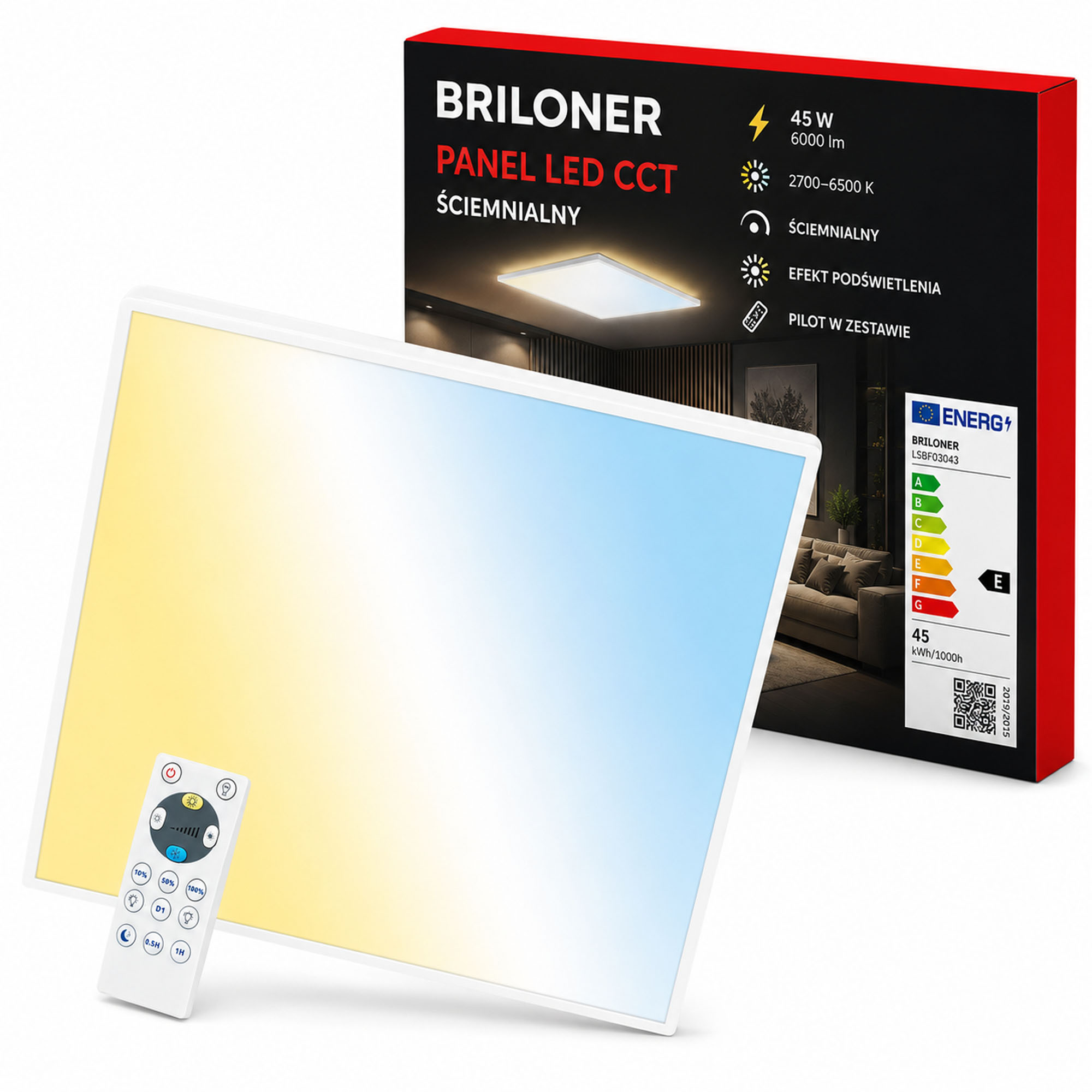 Led panel stropní svítidlo stropní Výkonný 45W 6000lm 56x56 Velký Cct dálkový ovladač do obývacího pokoje
