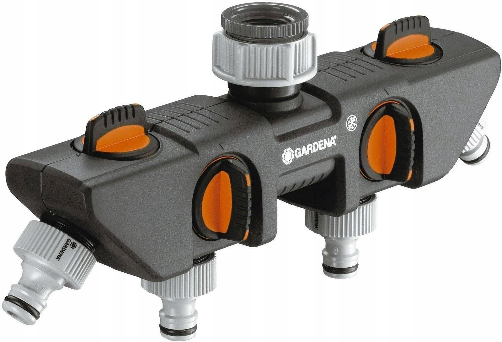 Robustný štvorhranný záhradný rozdeľovač 4-cestný na zachytávanie vody z vodovodu 3/4" 1"