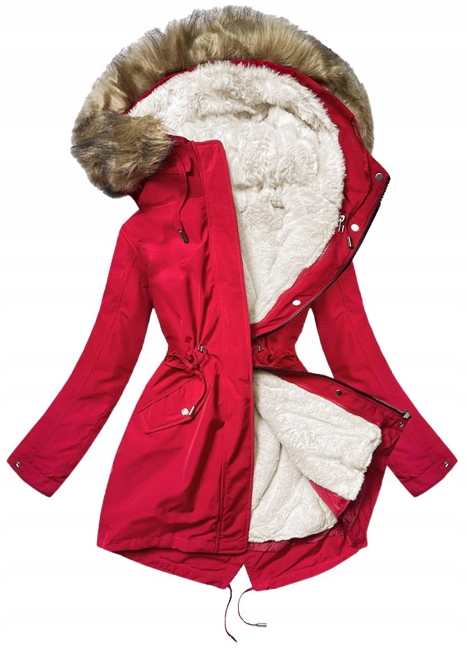 Kožešinová Bunda S Podšívkou W629 Červená L (40)