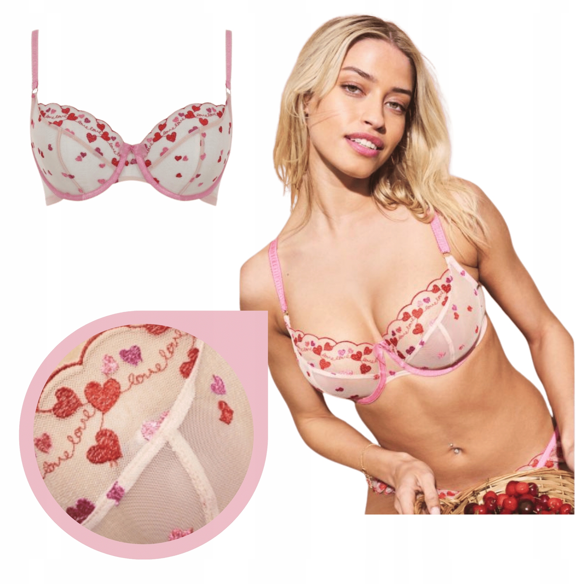 Měkká podprsenka soft růžová se srdíčky Belle Panache Cleo 32F/70G