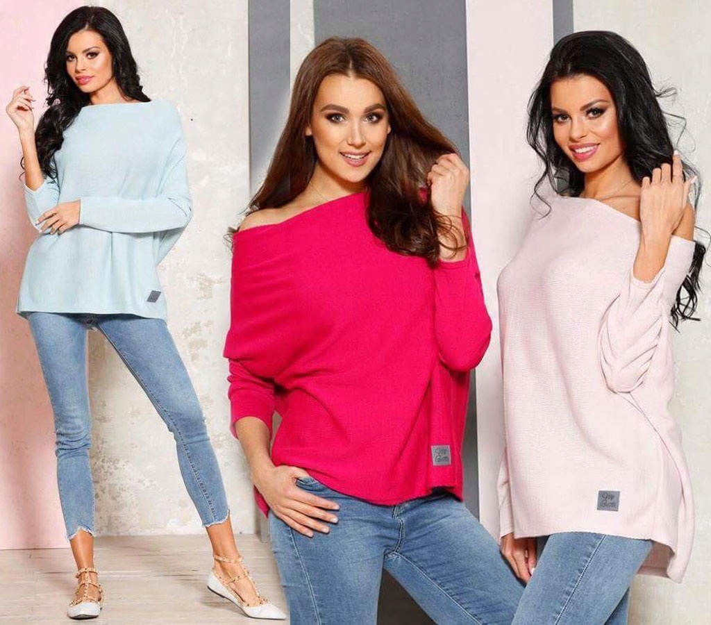 

Sweterek Oversize Tunika Sweter Wool Odkryte Ramię