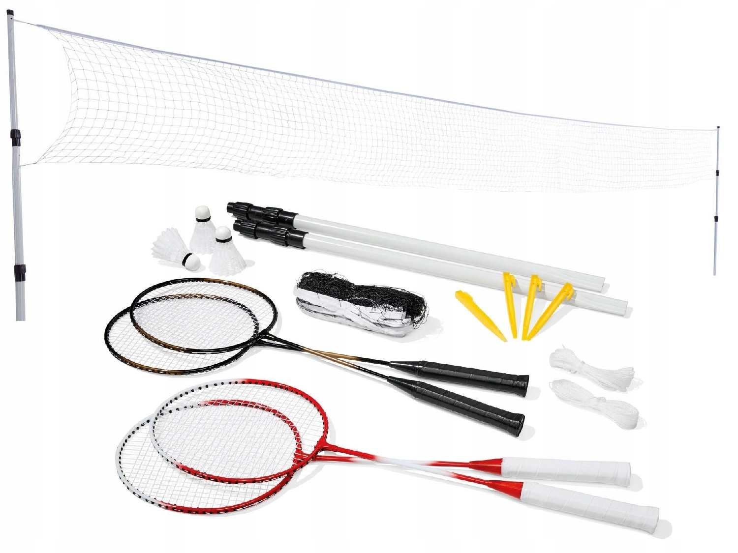 Zestaw Do Badmintona Siatka 4 Rakietki Lotki Duży Zestaw Gra Badminton