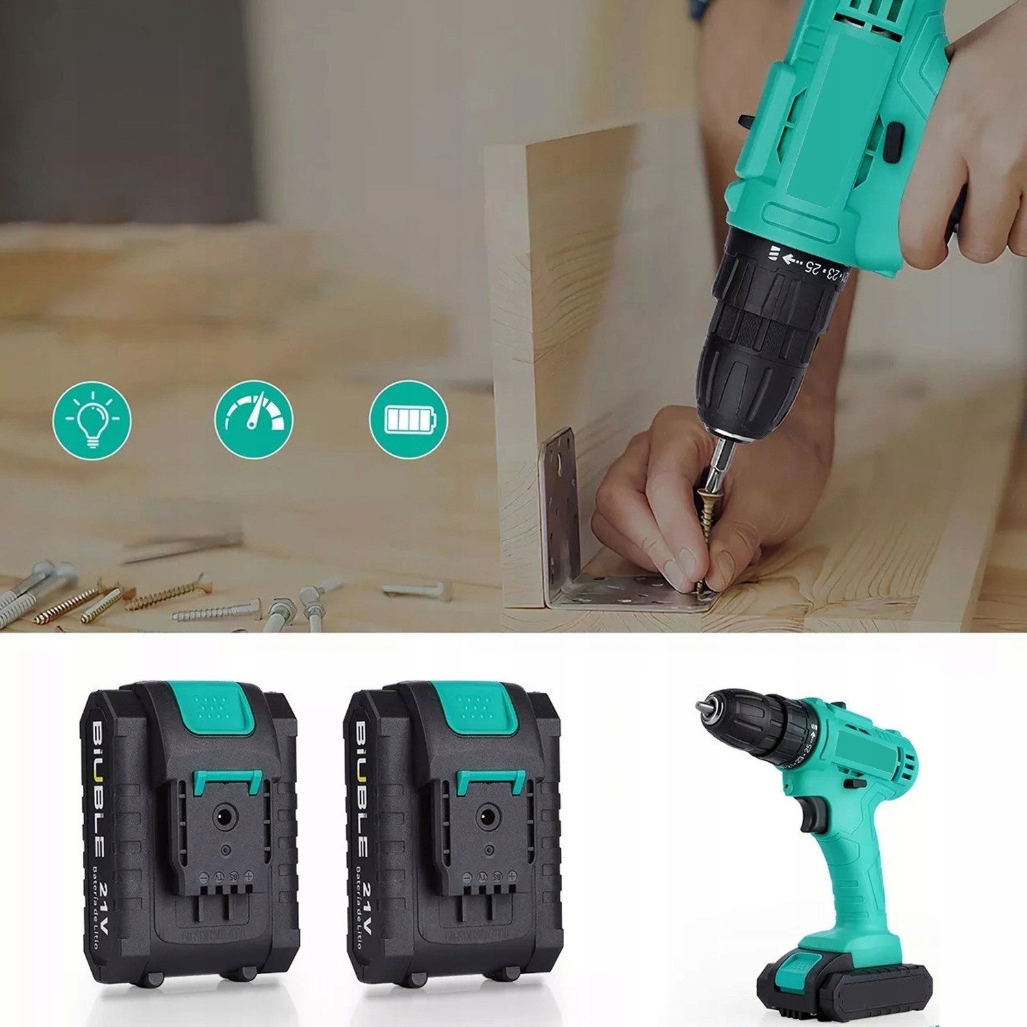 WIERTARKO WKRĘTARKA AKUMULATOROWA UDAROWA ZESTAW +2AKU WALIZKA BITY WIERTŁA Zasilanie akumulatorowe