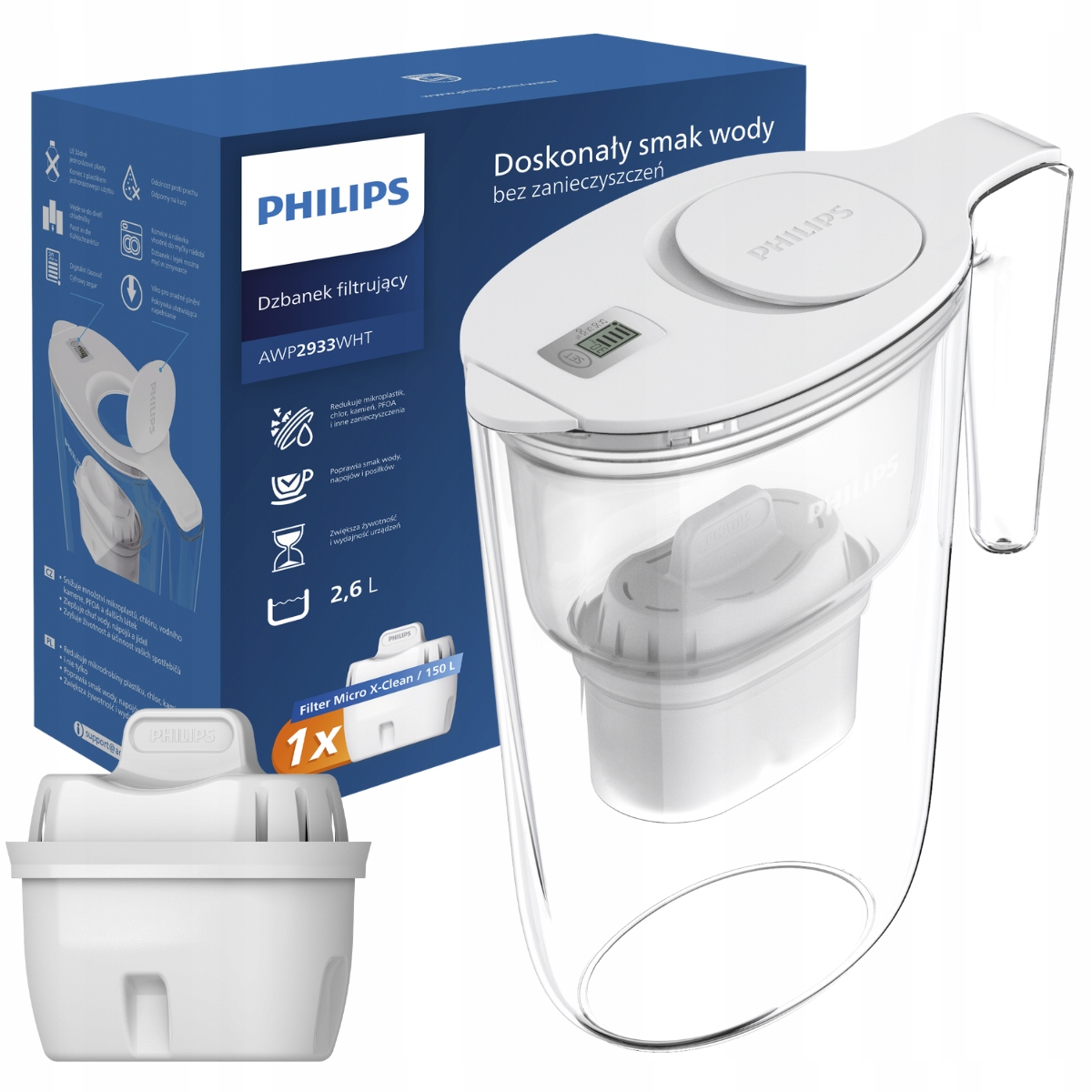 Dzbanek filtrujący wodę Philips AWP2933WHT/58 wkład wymienny Micro X-Clean
