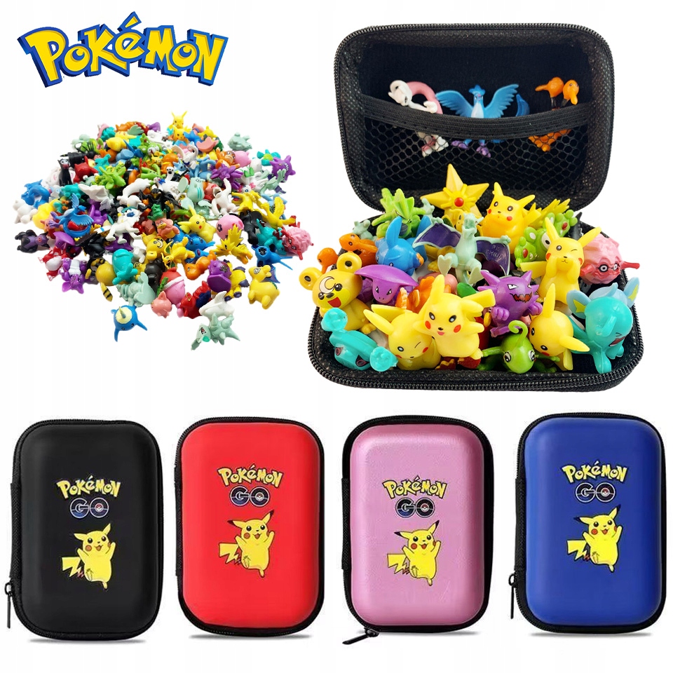 SUPER ZESTAW ETUI CASE POKEMON GO + 24SZT FIGUREK BRUDNY RÓŻ