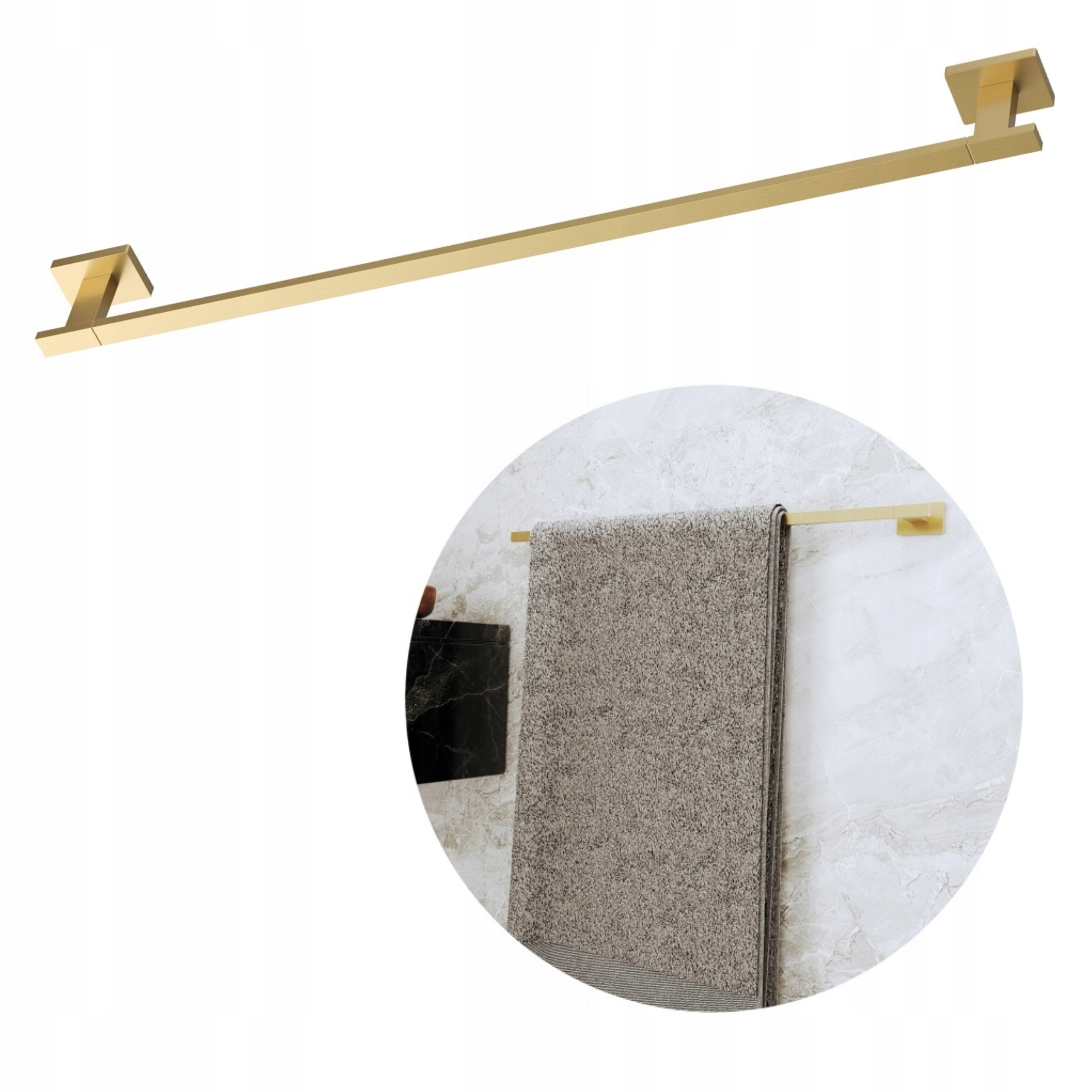 Držák na ručník dlouhý, kartáčovaný koupelnový věšák Caro zlatý reling