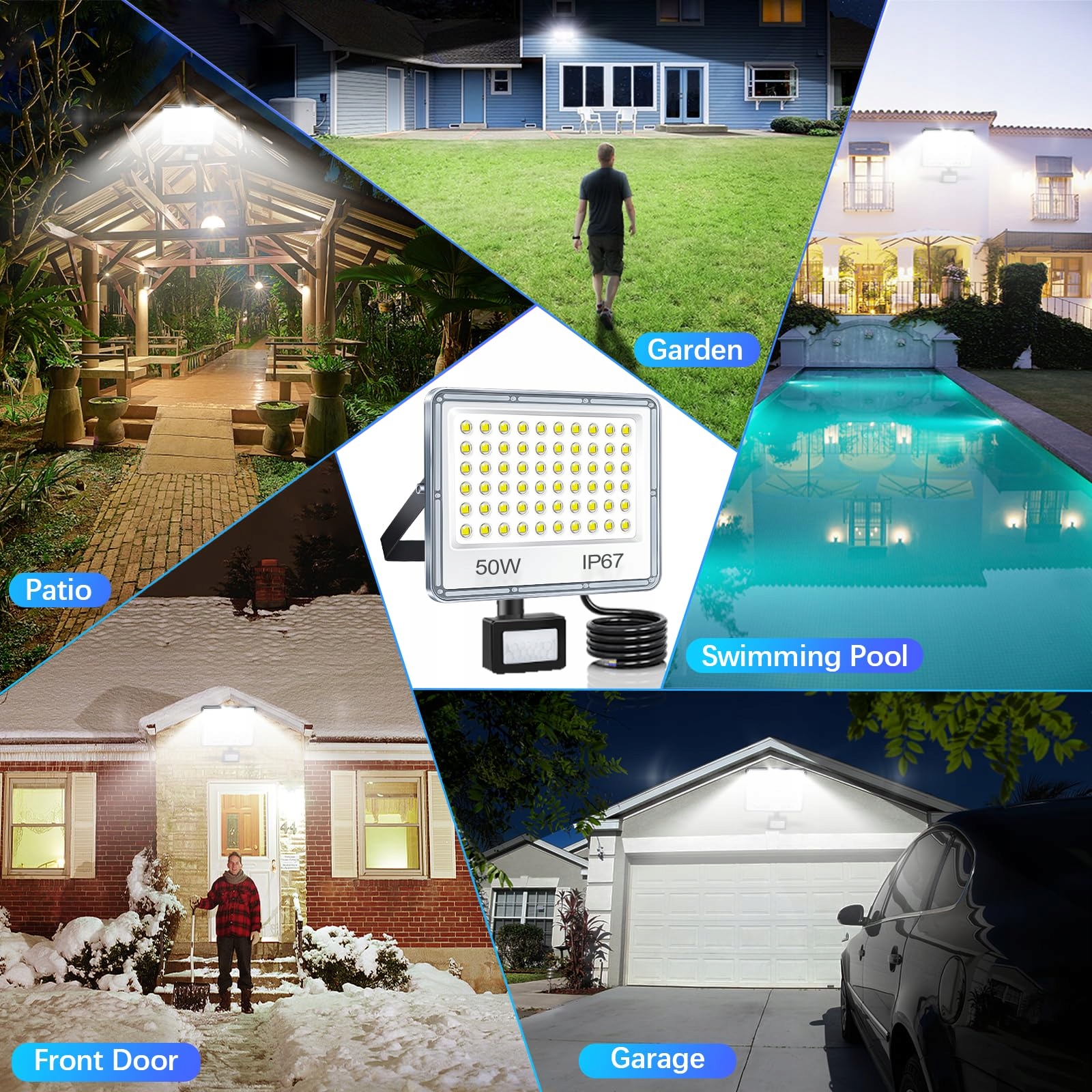 Reflektor LED Z Czujnikiem Ruchu Zewnętrzny 2 Sztuki 50W IP67 YIQIBRO — miniatura 6