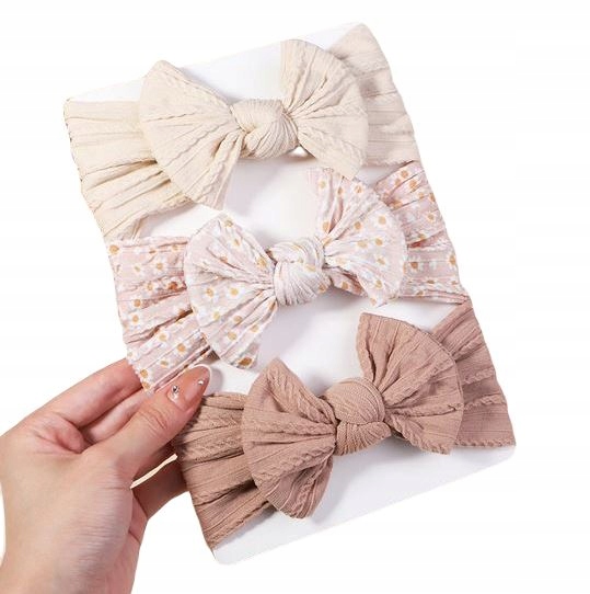 ZESTAW 3 SZEROKICH OPASEK DLA DZIEWCZYNKI KOKARDA OPASKI NIEMOWLĘCE Odcień brunatny