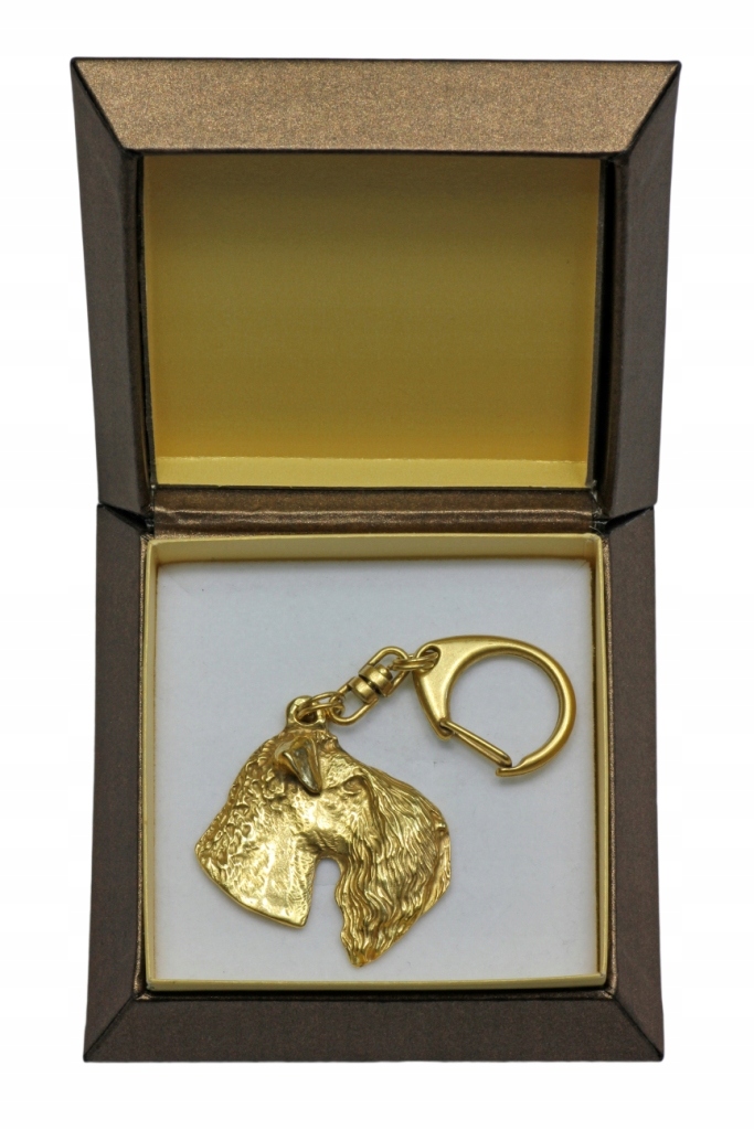Kerry Blue Terrier pozlacený přívěsek na klíče se psem v dárkové krabičce, přívěsek