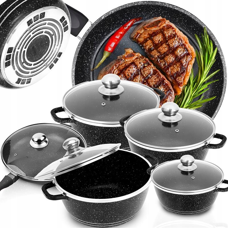 Sada Hrnců Gaz Indukce Komplet Hrnce Pánev 12 Kusů.