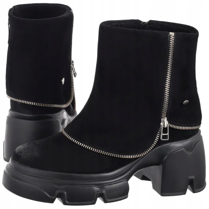 Kožené dámské Kotníkové Boty na podpatku Maciejka černé 07145-01