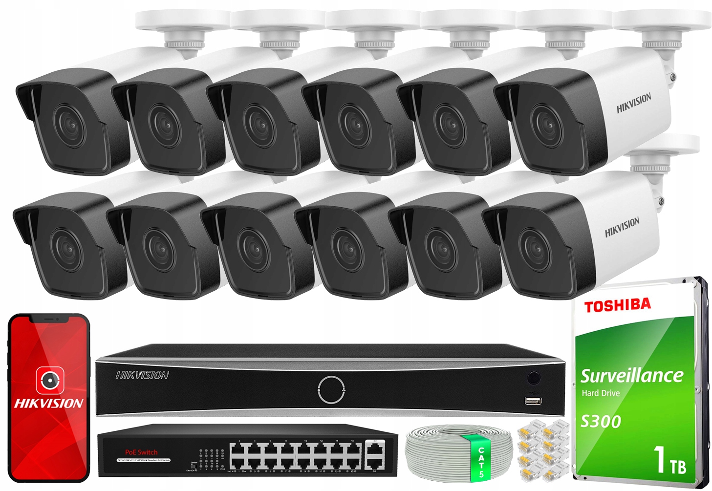 Venkovní monitorování 12 kamer 4MPx PoE IR30 Hikvision AcuSense rekordér