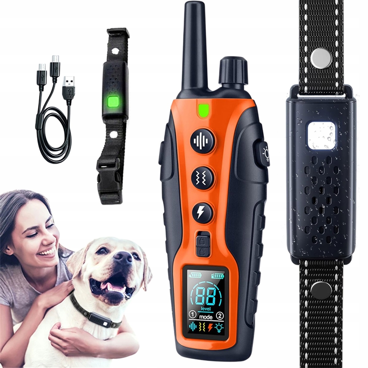 Levně Elektrický Výcvikový Obojek Voděodolný IP67 S Led Diodami Do 1000 M