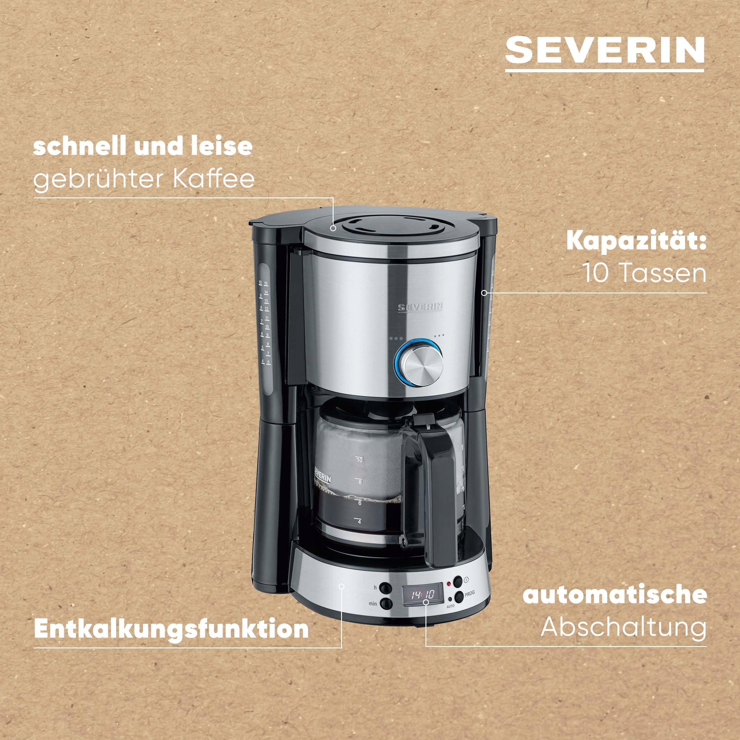 SEVERIN Ekspres Do Kawy TypeSwitch Z Timerem 10 Filiżanek 1000W Czarny — miniatura 4