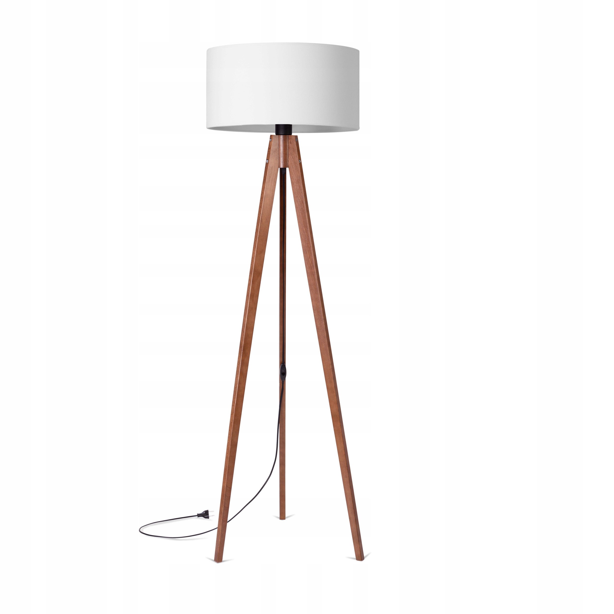 LAMPA STOJĄCA PODŁOGOWA TRÓJNÓG DREWNIANY ABAŻUR BIAŁY