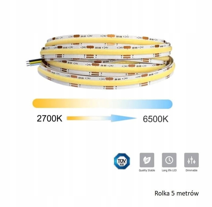 Taśma Led Cct Cob 24V 14W/m 10mm IP20 rolka 5 metrów