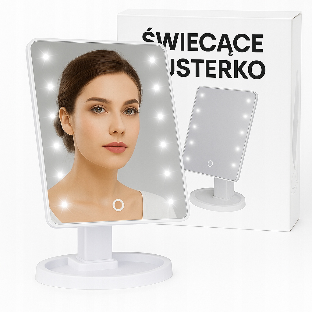 LUSTERKO KOSMETYCZNE PODŚWIETLANE LED ROZKŁADANE DO MAKIJAŻU POWIĘKSZENIE