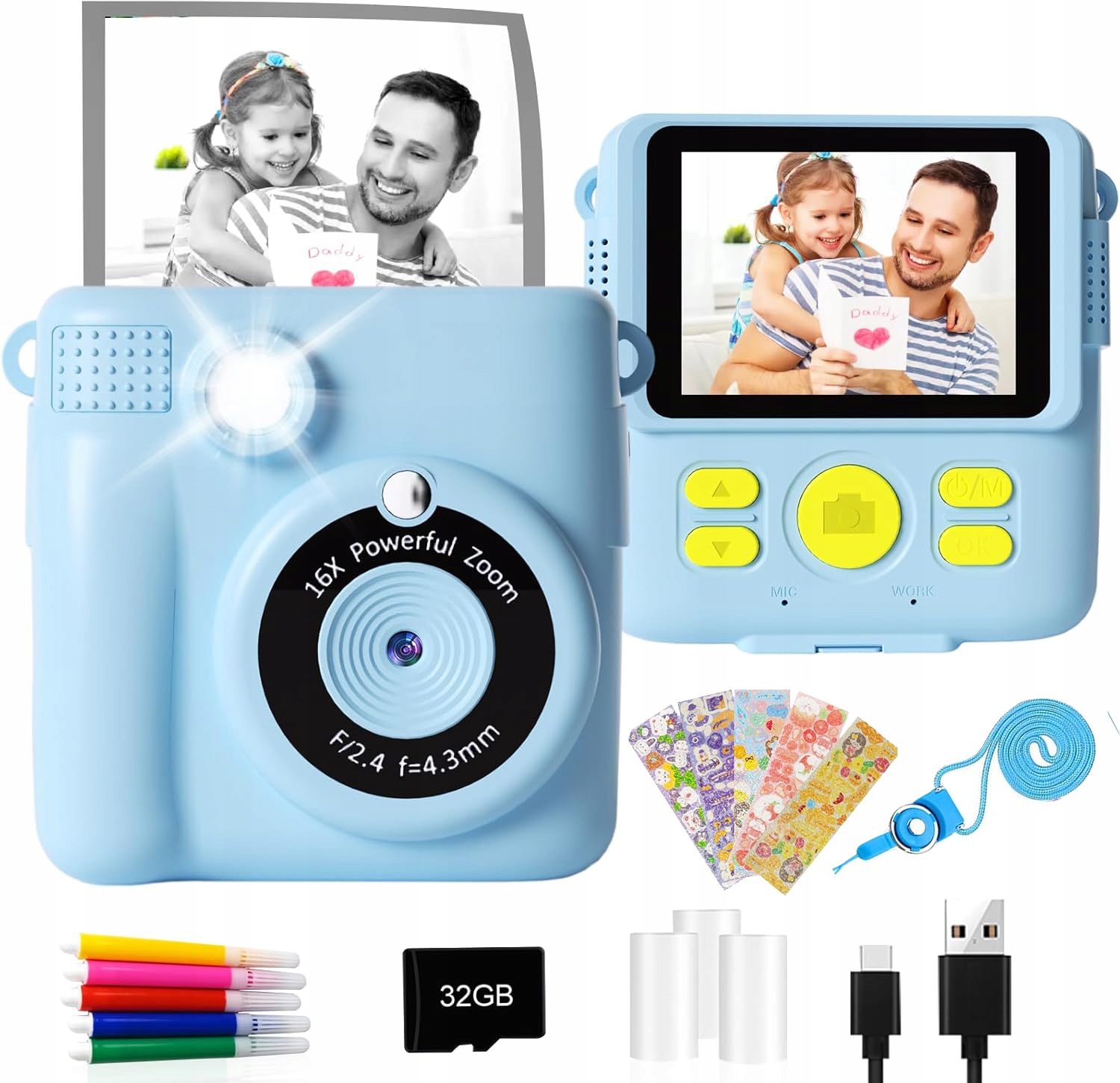 Instantní Digitální Fotoaparát Pro Děti S Tiskárnou 32GB Karta 3 Role