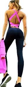 MD černý sportovní dámský Kombinezon do fitness posilovny neonově růžový S