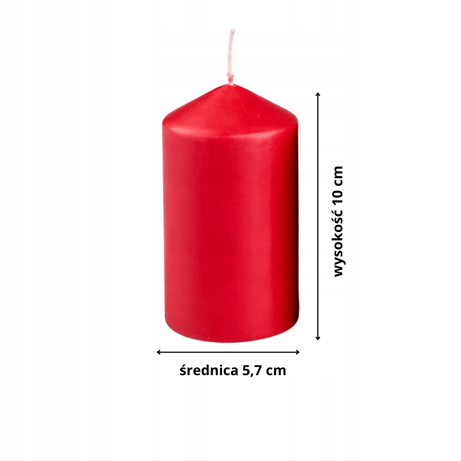 Świece ozdobne walec czerwony 4-pak, 10cm, Ø 5,7 cm