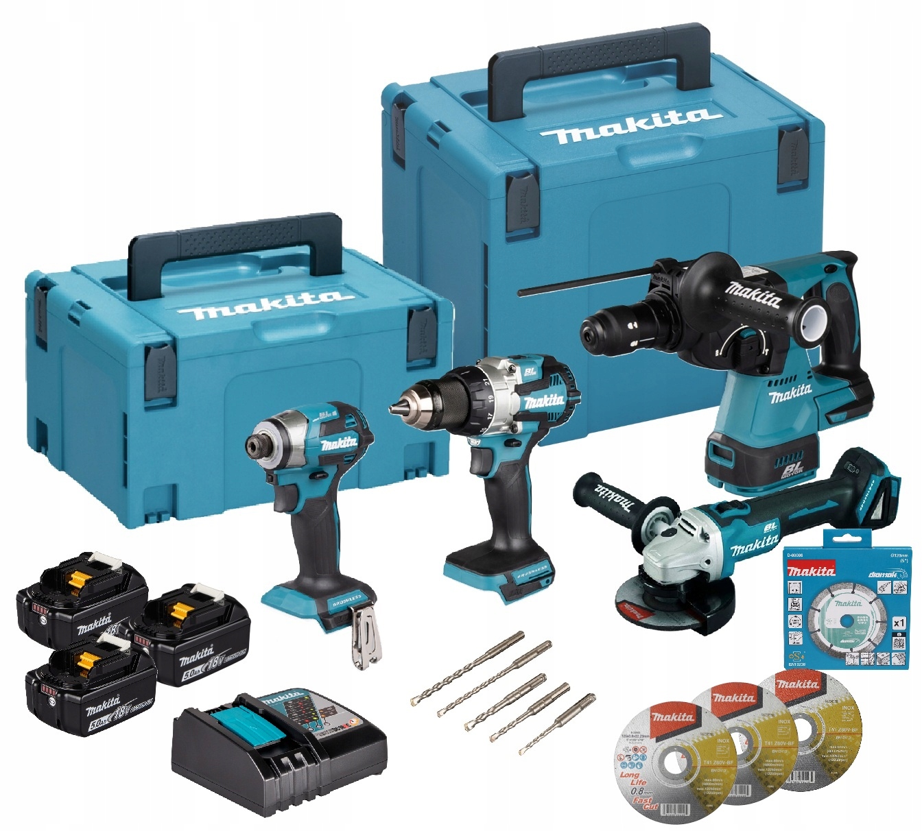 Zestaw elektronarzędzi Makita 18V akumulatorowy 3x 5Ah w walizce