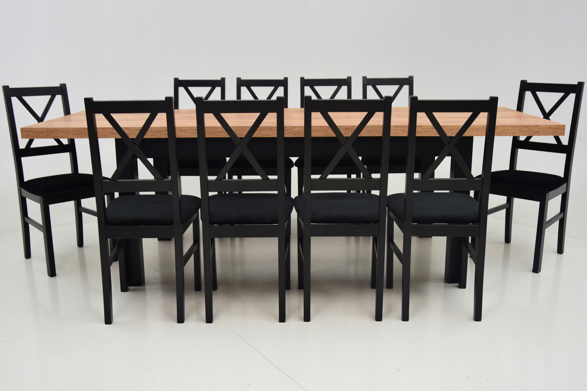 10 DREWNIANYCH krzeseł Rozkładany stół 90x170/250 Kod producenta N-10 + S-7