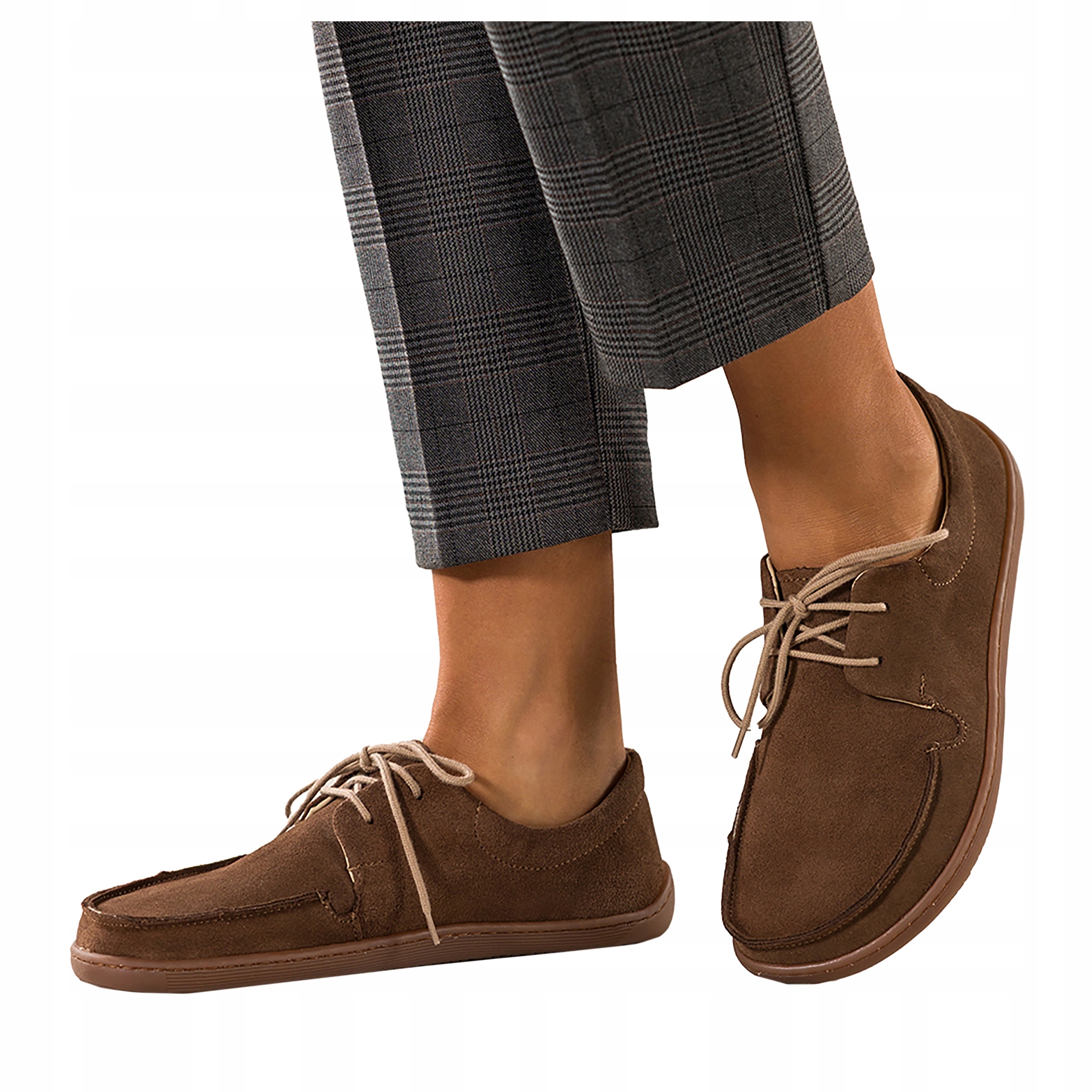 Hnědé dámské kožené polobotky Barefoot Semišové Široké Pohodlné vel. 36