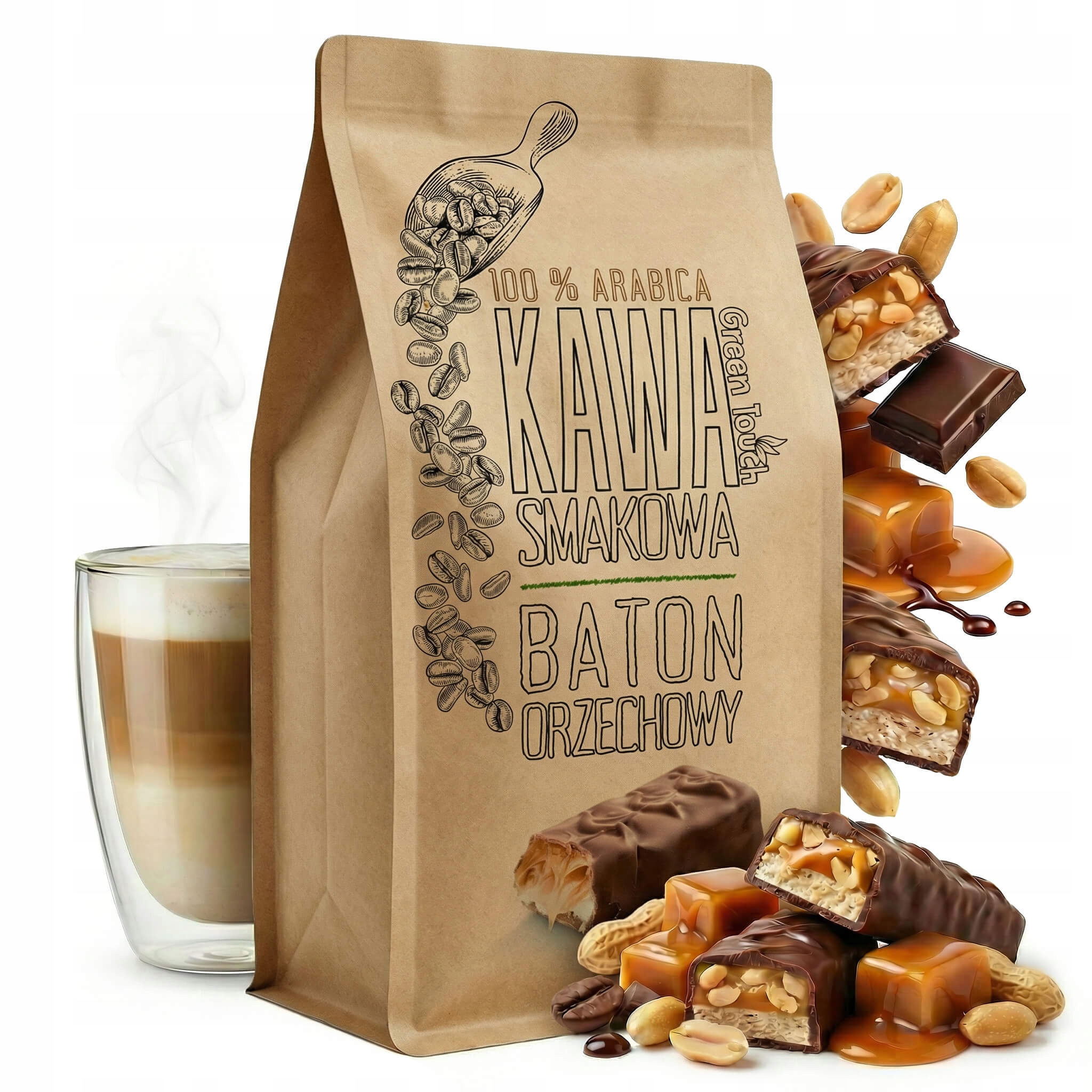 Kawa Mielona smakowa Baton Orzechowa czekolada karmel 1 kg Green Touch