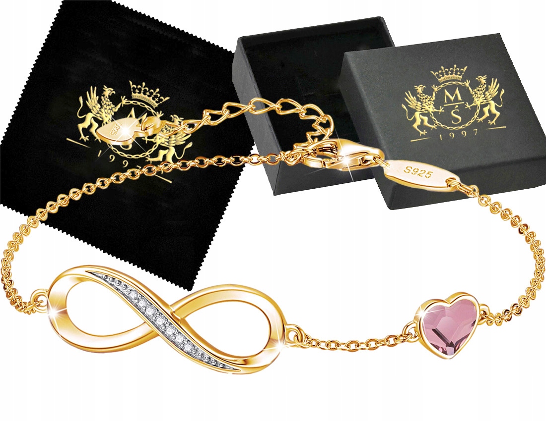 Zlatý náramek Stříbro 925 Dámské Pozlacené Nekonečno Srdce Dárek