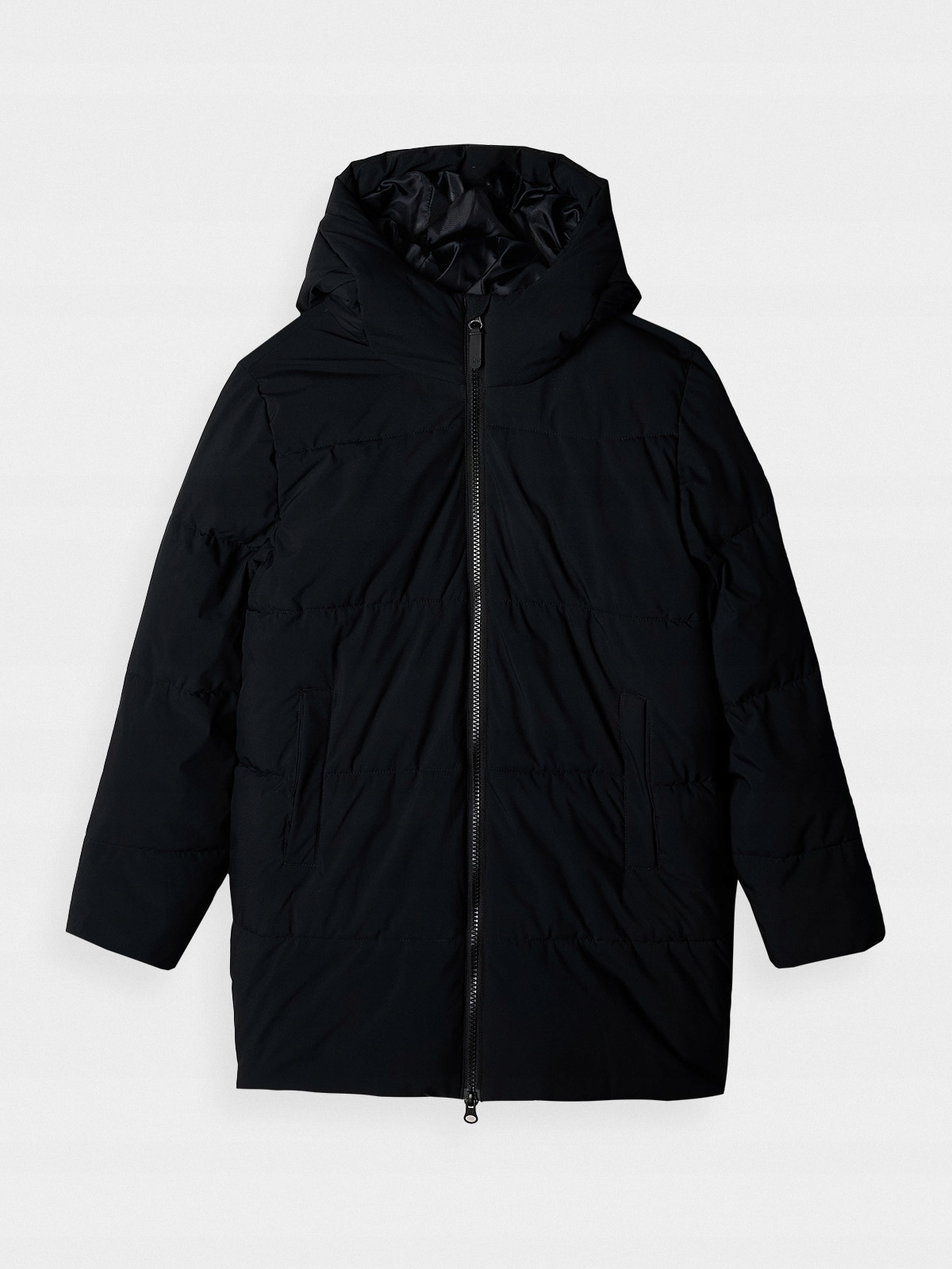 KURTKA CHŁOPIĘCA ZIMOWA 4F PŁASZCZ PUCHOW Z KAPTUREM CZARNY 164 Płeć chłopcy