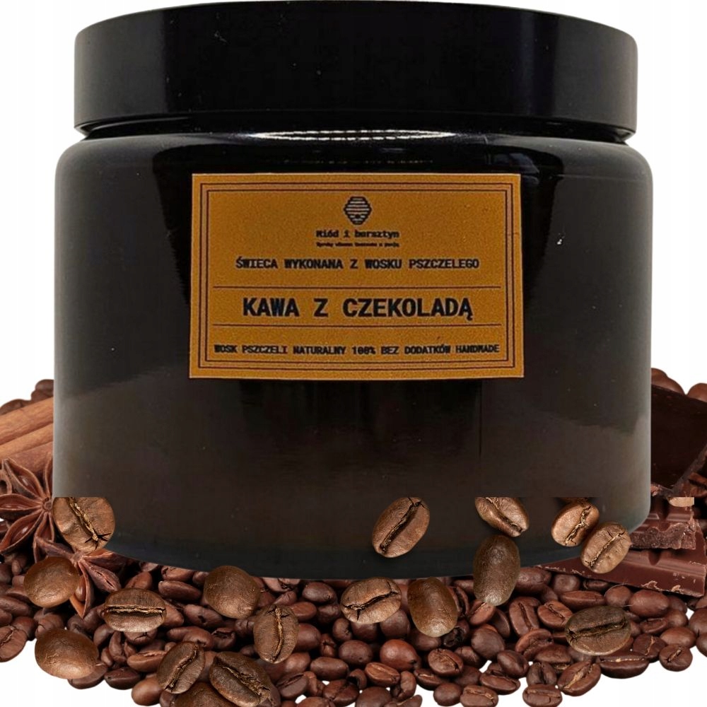 Přírodní Bio Svíčka ve sklenici z včelího vosku Káva S Čokoládou 500 ml