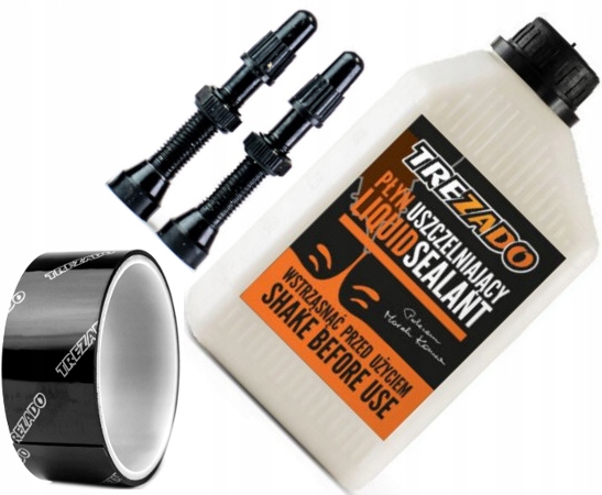 Sada Tubeless Trezado Mléko 500 ml Páska 23 mm Ventily Černé