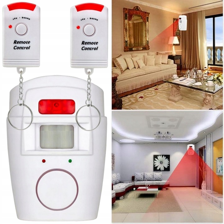 ALARM BEZPRZEWODOWY CZUJNIK RUCHU 105dB + 2 PILOTY Kod producenta 06892