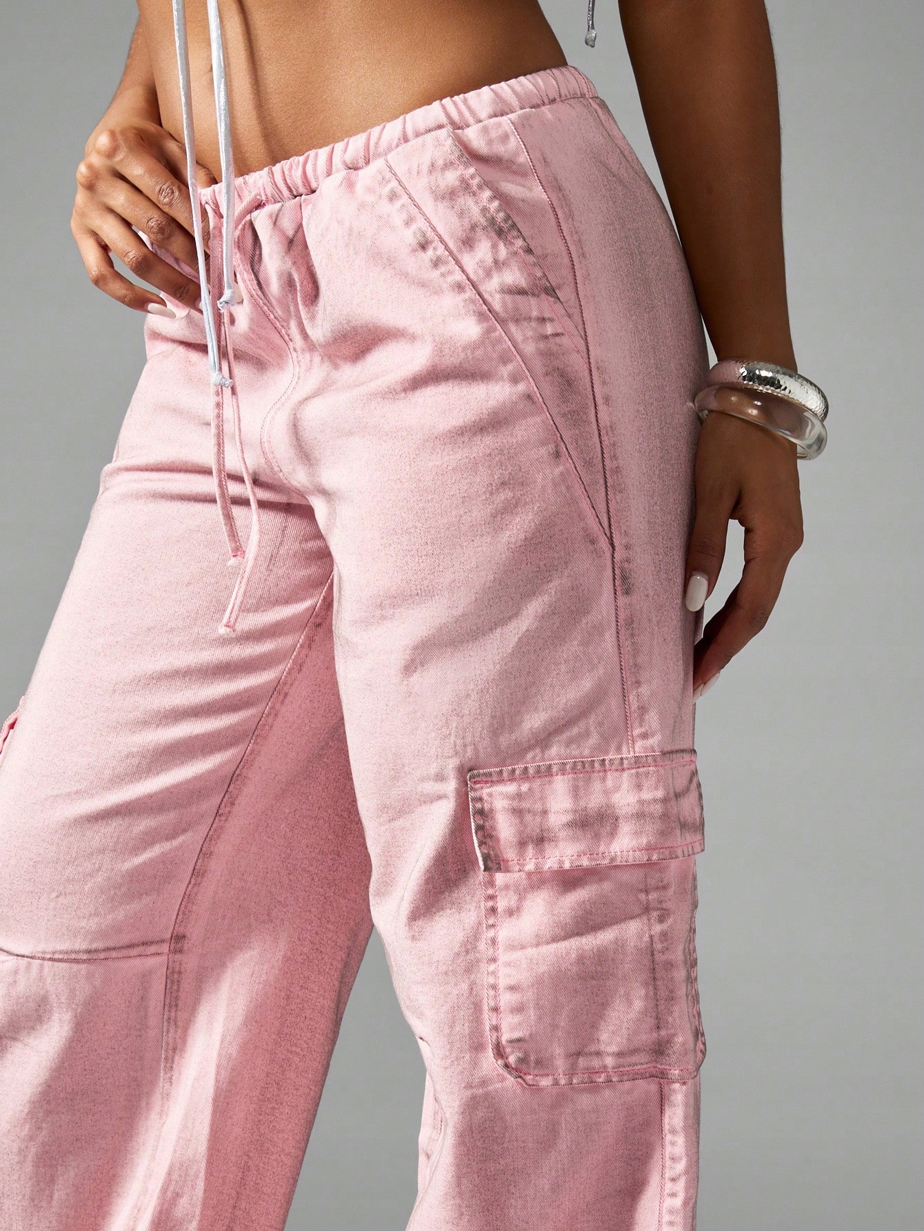 Dámské Džíny Kapsáče Utility Růžové Široké Nohavice Missguided L 40