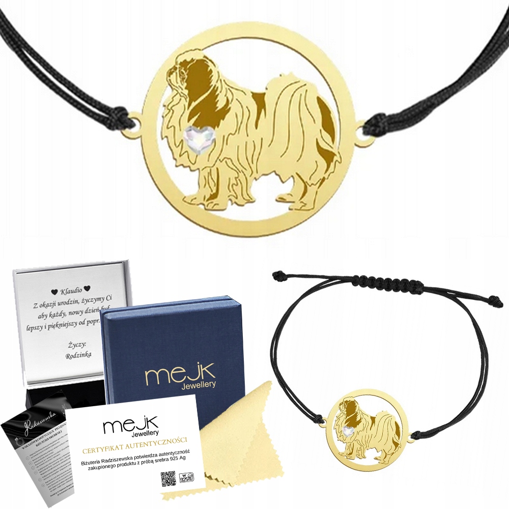 Zlatý náramek s čínským psem Japonský 925 provázku Dárek Gravírování Bonus