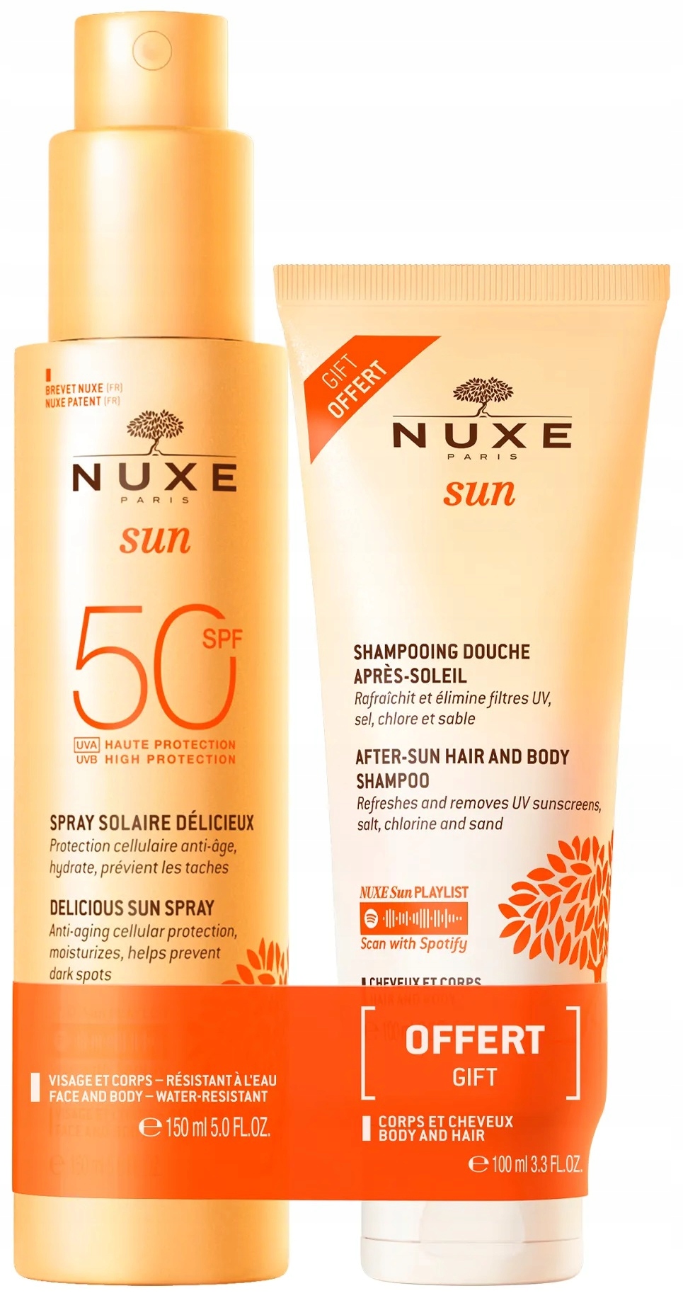 Nuxe Sun Zestaw Mleczko w spray'u SPF50+150 ml+Żel pod prysznic po opalaniu