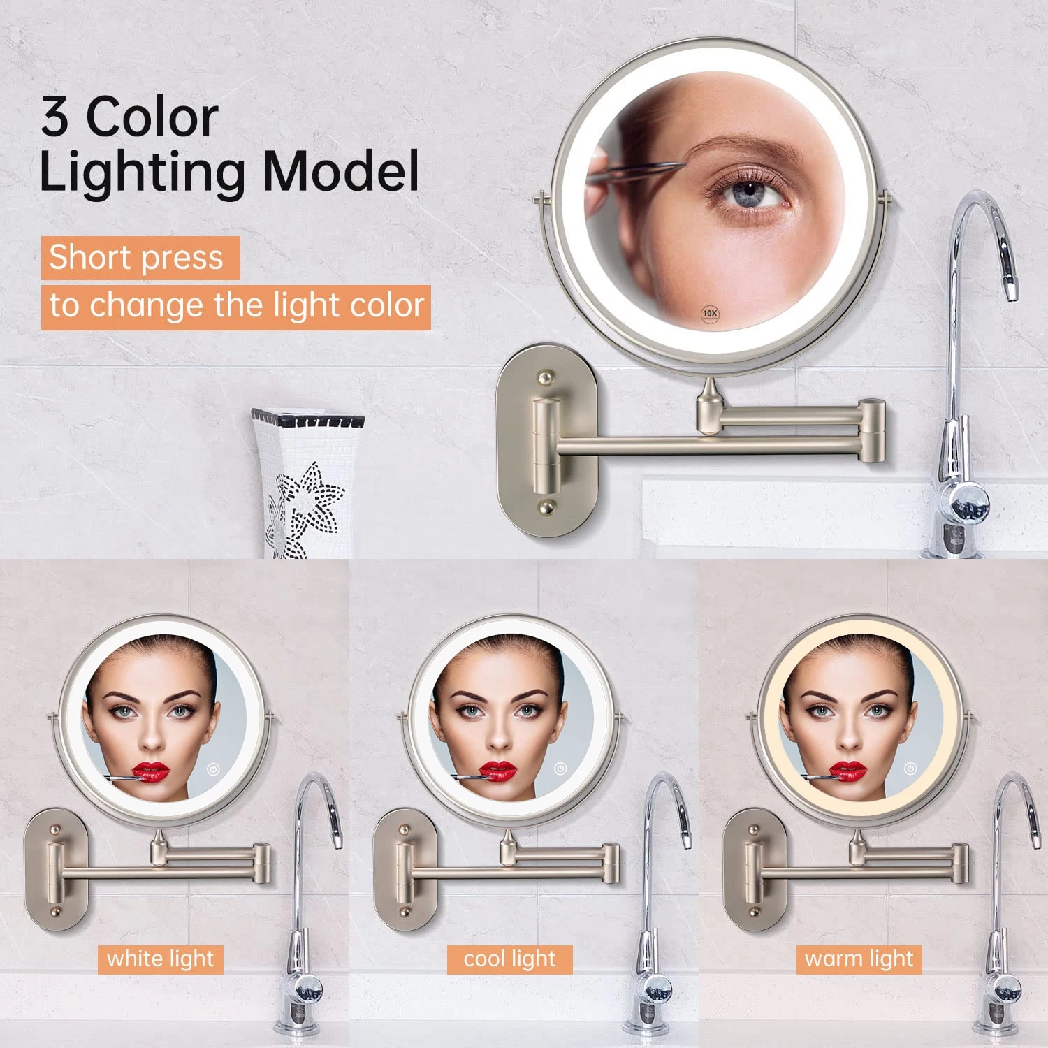 LUSTERKO DO MAKIJAŻU GOLENIA PODŚWIETLANE 10X POWIĘKSZAJĄCE Typ lustra ścienne