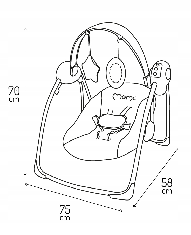 LEŻACZEK BUJACZEK ELEKTRYCZNY HUŚTAWKA - MoMi LISS RÓŻOWY - ZABAWKI MELODIE Wysokość produktu 70 cm