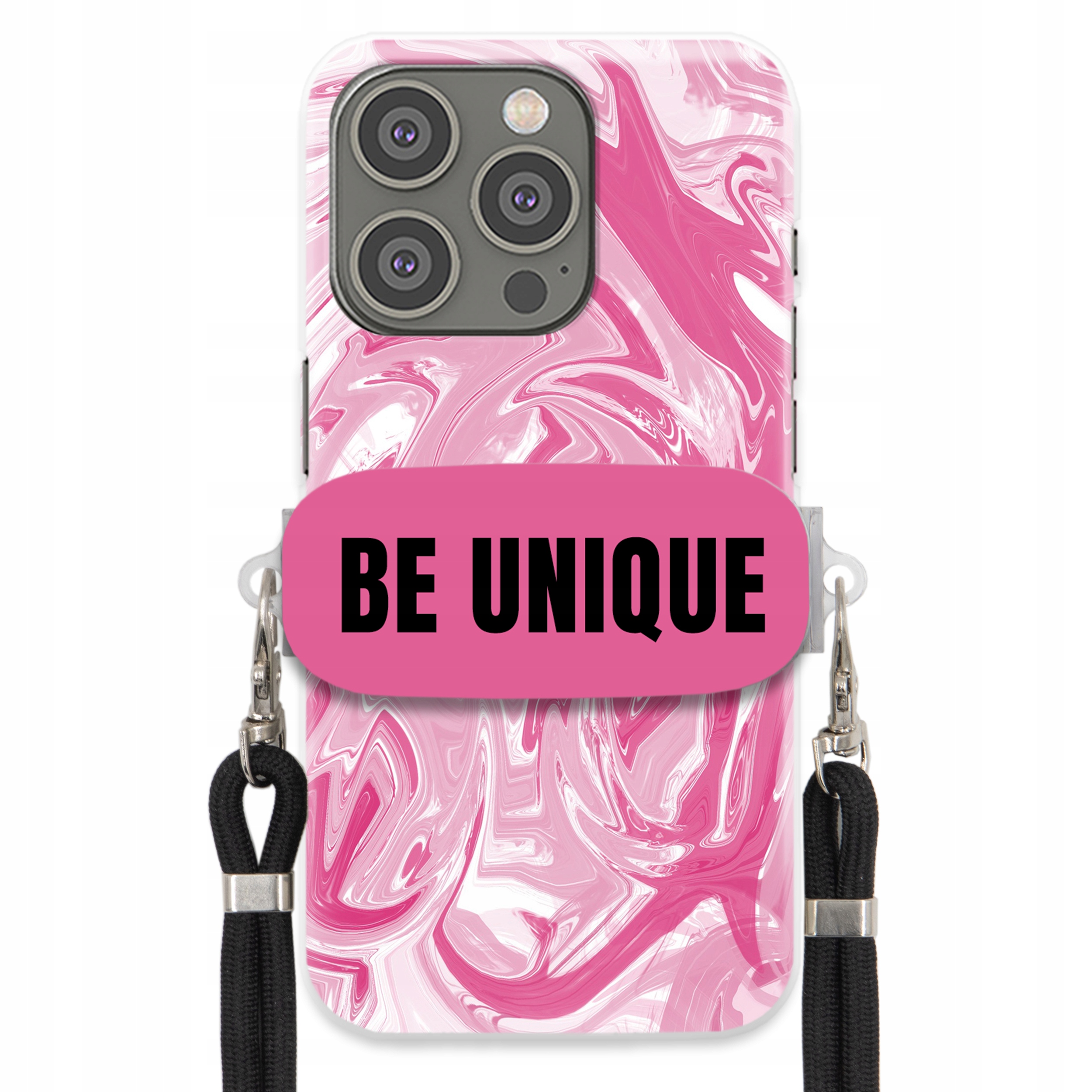 Puzdro pre iPHONE 14 Pro Case držiak Šnúrka Čierna Ružová Mramor Be Unique