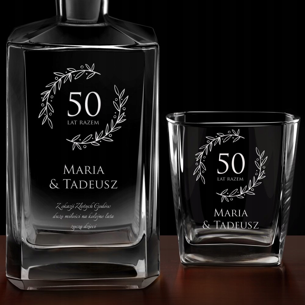 Zestaw do Whisky Karafka 4 Szklanki z Grawerem Prezent na Rocznicę Ślub Marka Murrano